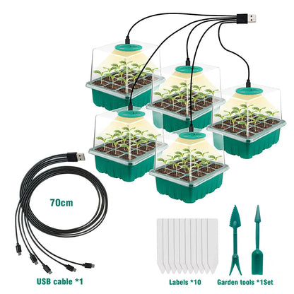 Plants Seed Starter Trays with Grow Light — 12-Hole Nursery Pots for Home, Greenhouse & Indoor Growing