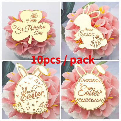 10pcs Acrylic Happy Easter Cupcake Toppers - Cake Decorations for a Joyful Celebration