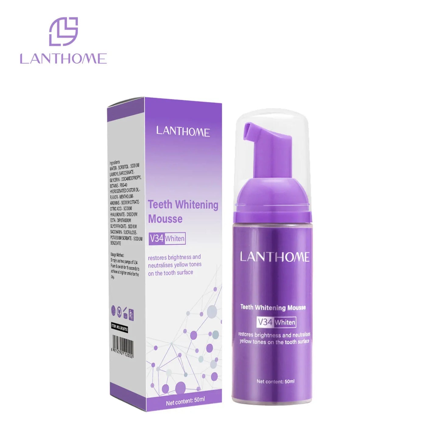 50ML V34 Purple Whitening Toothpaste – Brighten Teeth, Remove Stains & Foam Cleaning for Oral Care