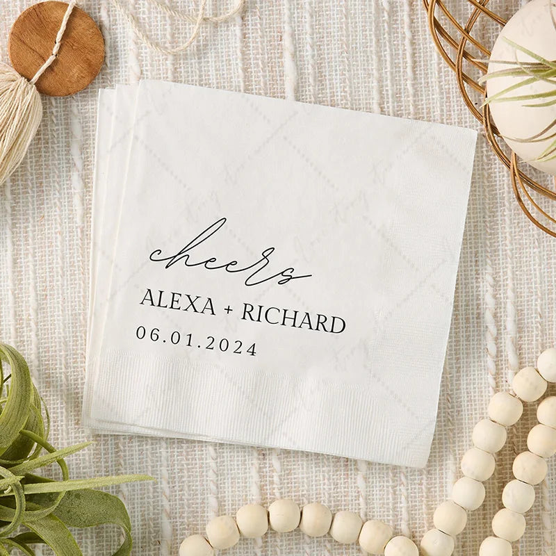 50pcs Personalized Wedding Cocktail Napkins – Custom Initials & Pet Portrait Dinner Party Decor