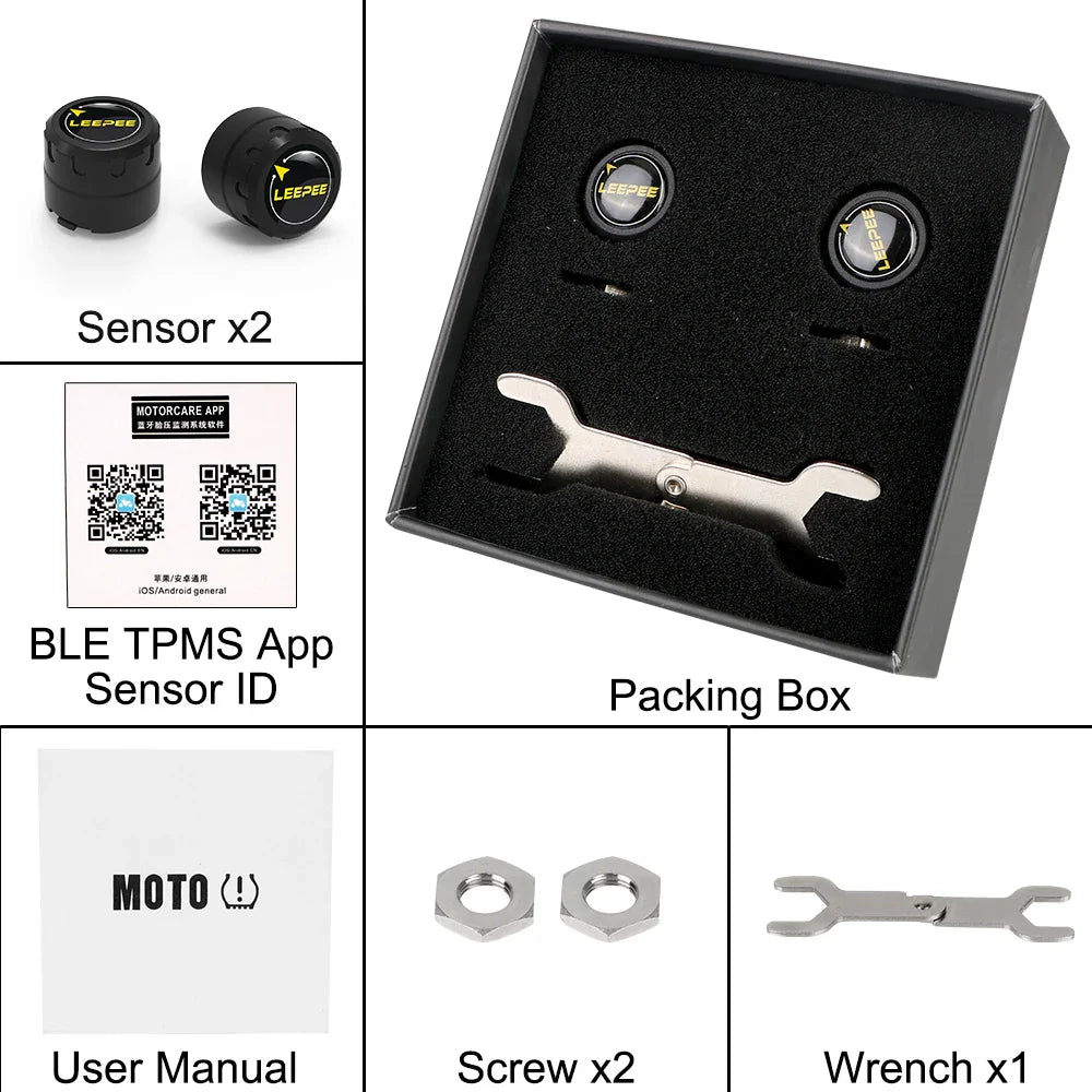 Motorcycle TPMS Bluetooth 4.0/5.0 Tire Pressure Monitoring System – 2 Sensors Pit Bike Tyre Tester Diagnostic Set