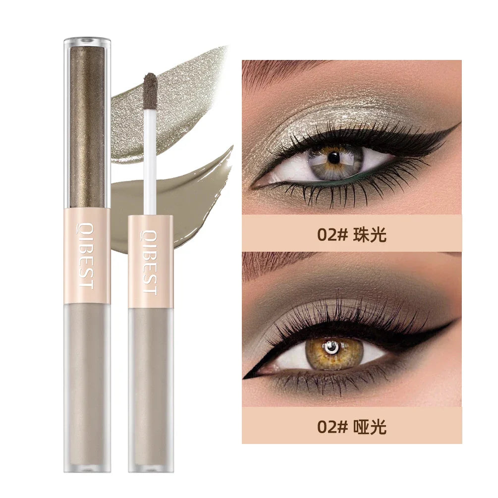 QIBEST Double-Head Glitter Liquid Eyeshadow – Contour Blush, Shimmer & Matte Pigment for Natural Cheek & Eye Makeup