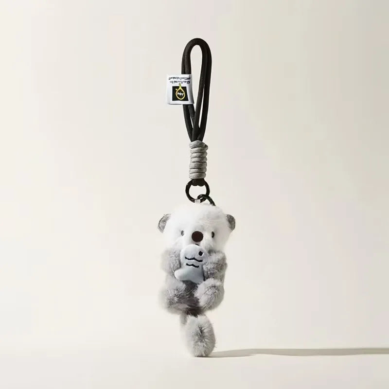 Cute Otter Plush Keychain - Otters Holding Fish Pendant for Backpack, Bag & Wallet Decor