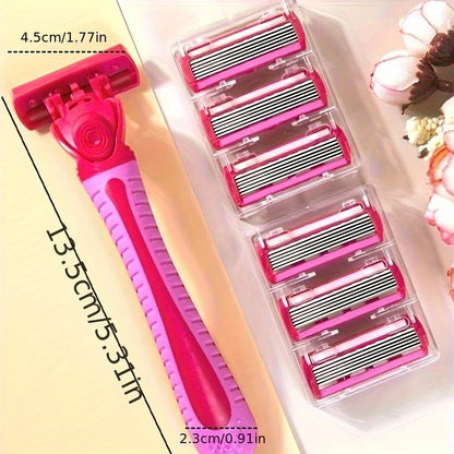 Women’s Manual Safety Razor Set – 1 Handle + 18pcs 6-Layer Stainless Steel Replaceable Blades