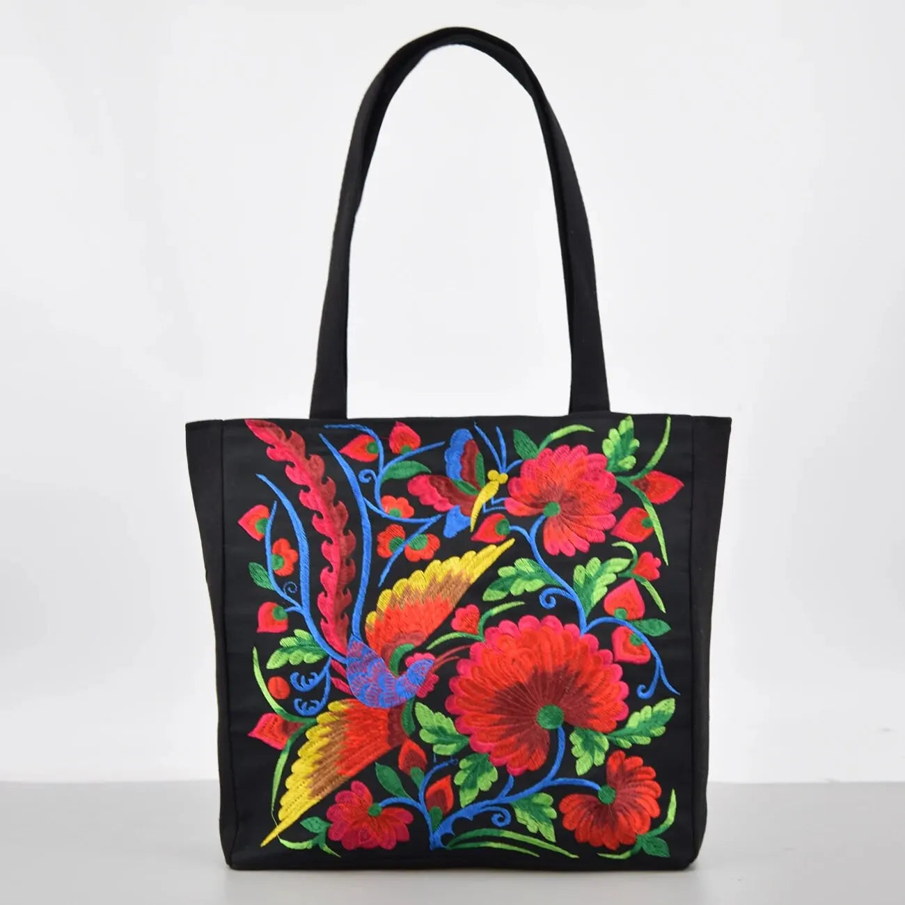 Ethnic Style Flower Embroidery Canvas Tote - Large Capacity Shoulder Bag Handbag for Women