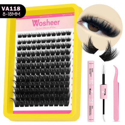 WOSHEER Lash Clusters Kit – Spiky Volume Individual Eyelash Extensions DIY Manga-Style Faux Mink Cluster Lashes