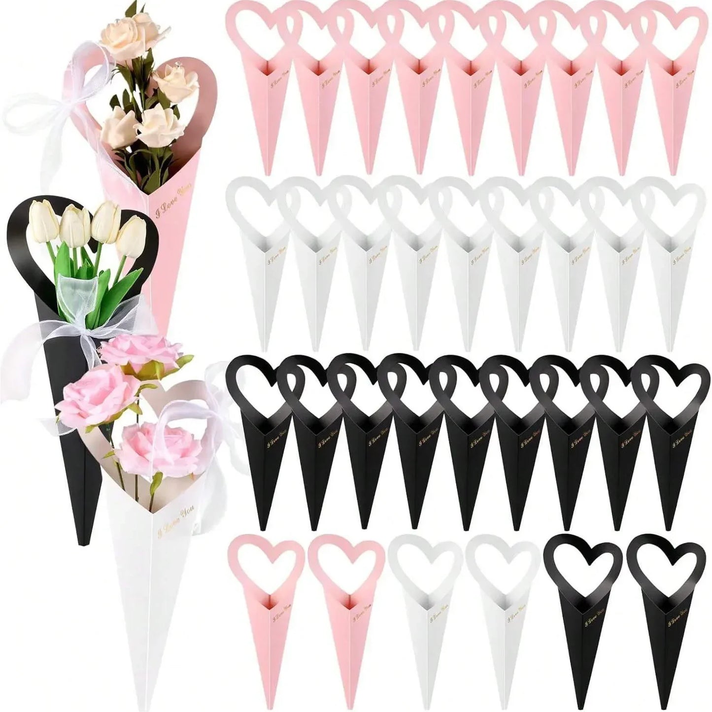 12/24/36PCS Heart-Shaped Bouquet Bags – Floral Packaging & Gift Decoration for DIY Valentine’s Day Gifts