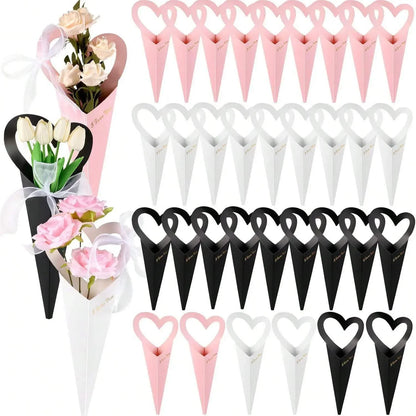 12/24/36PCS Heart-Shaped Bouquet Bags – Floral Packaging & Gift Decoration for DIY Valentine’s Day Gifts