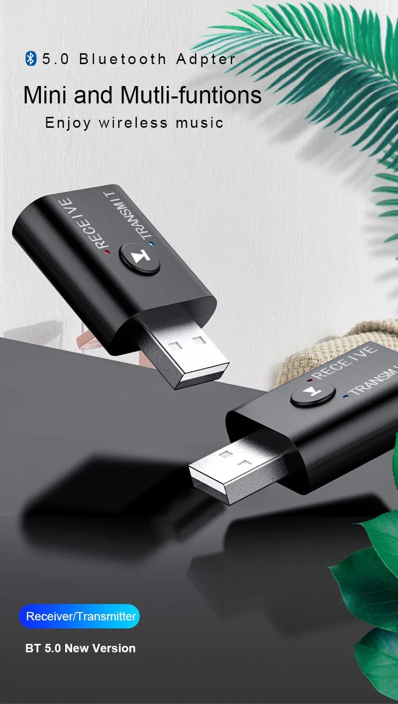 Bluetooth 5.0 Audio Transmitter Receiver – 3.5mm AUX, RCA, USB Stereo Wireless Adapter for TV, Car, Speaker & Headphones