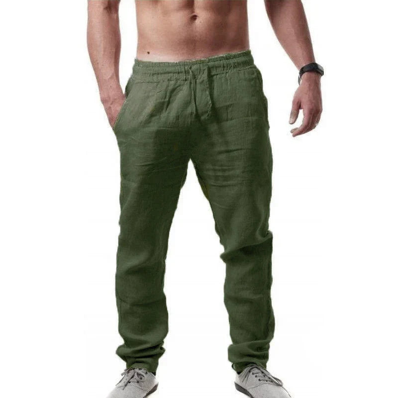 Men's Cotton Linen Pants — Loose, Lightweight Casual Streetwear with Elastic Waist, Large-Size Long Trousers