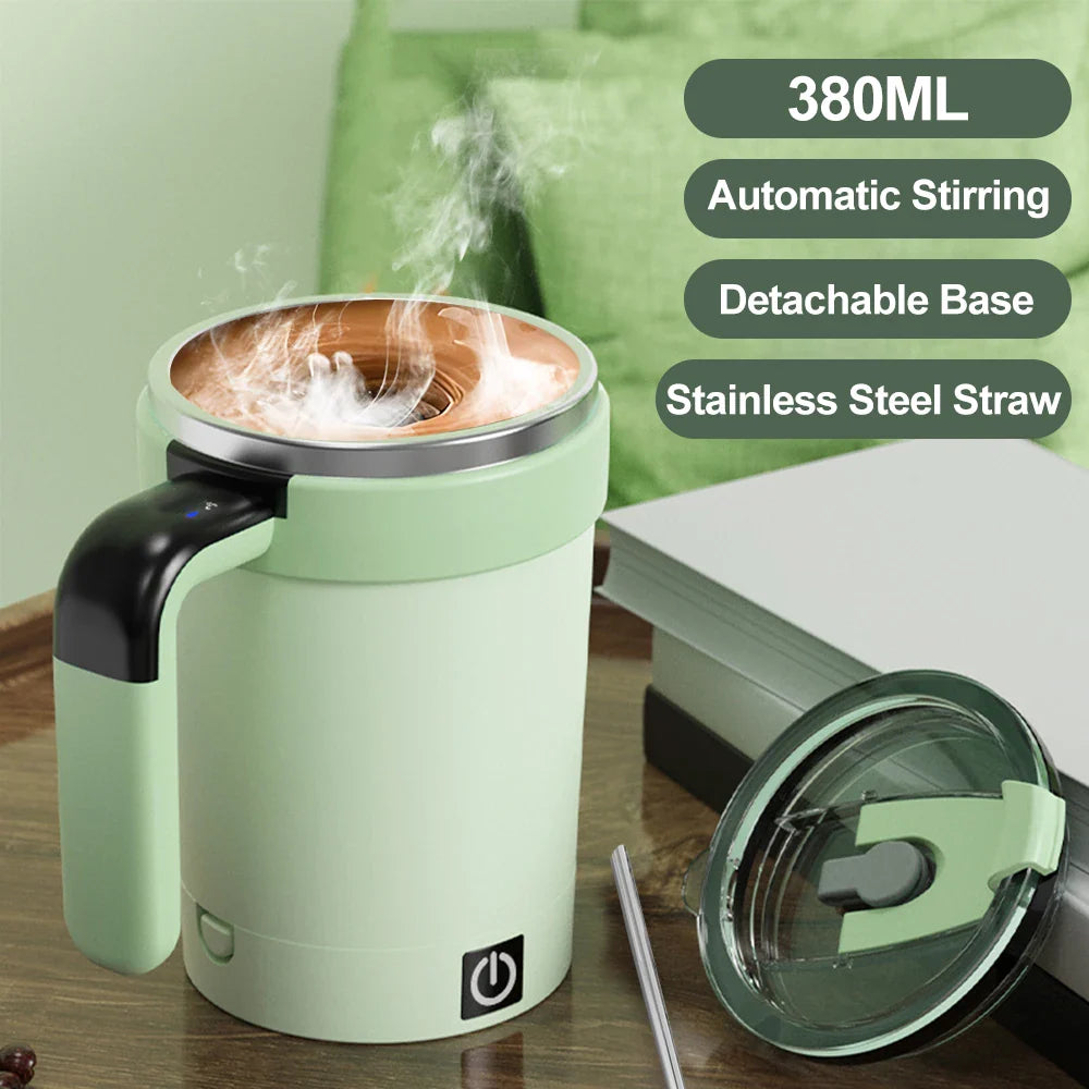 Automatic Rechargeable Electric Coffee Cup Stirrer – Stainless Steel Magnetic Self-Stirring Mug with Detachable Base