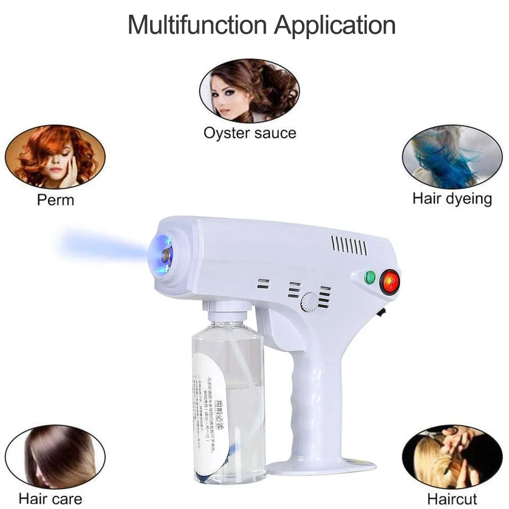 Portable Nano Steam Gun Hair Care Sprayer — Blue Micro Mist Hydration Machine for Hot Dyeing & Hair Steaming