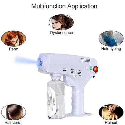 Portable Nano Steam Gun Hair Care Sprayer — Blue Micro Mist Hydration Machine for Hot Dyeing & Hair Steaming