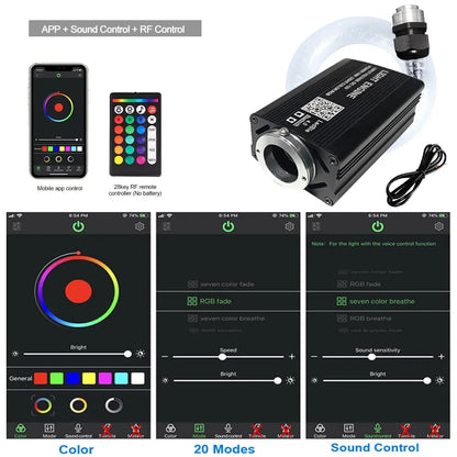 12W RGBW Starry Sky Car Ceiling Light - Fiber Optic APP Control Interior Atmosphere Light for Car & Home Decor