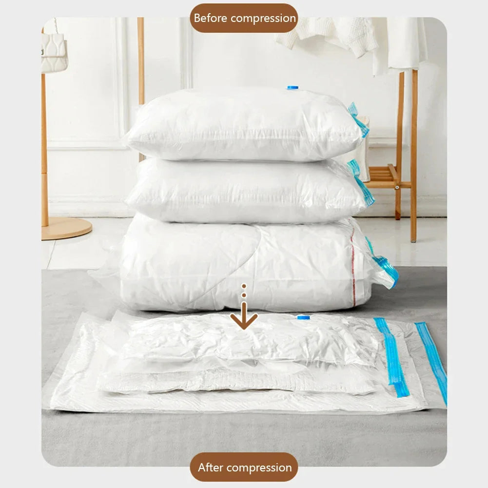 4pcs Reusable Transparent Vacuum Bags — Folding Compressed Space-Saving Storage for Clothes & Travel