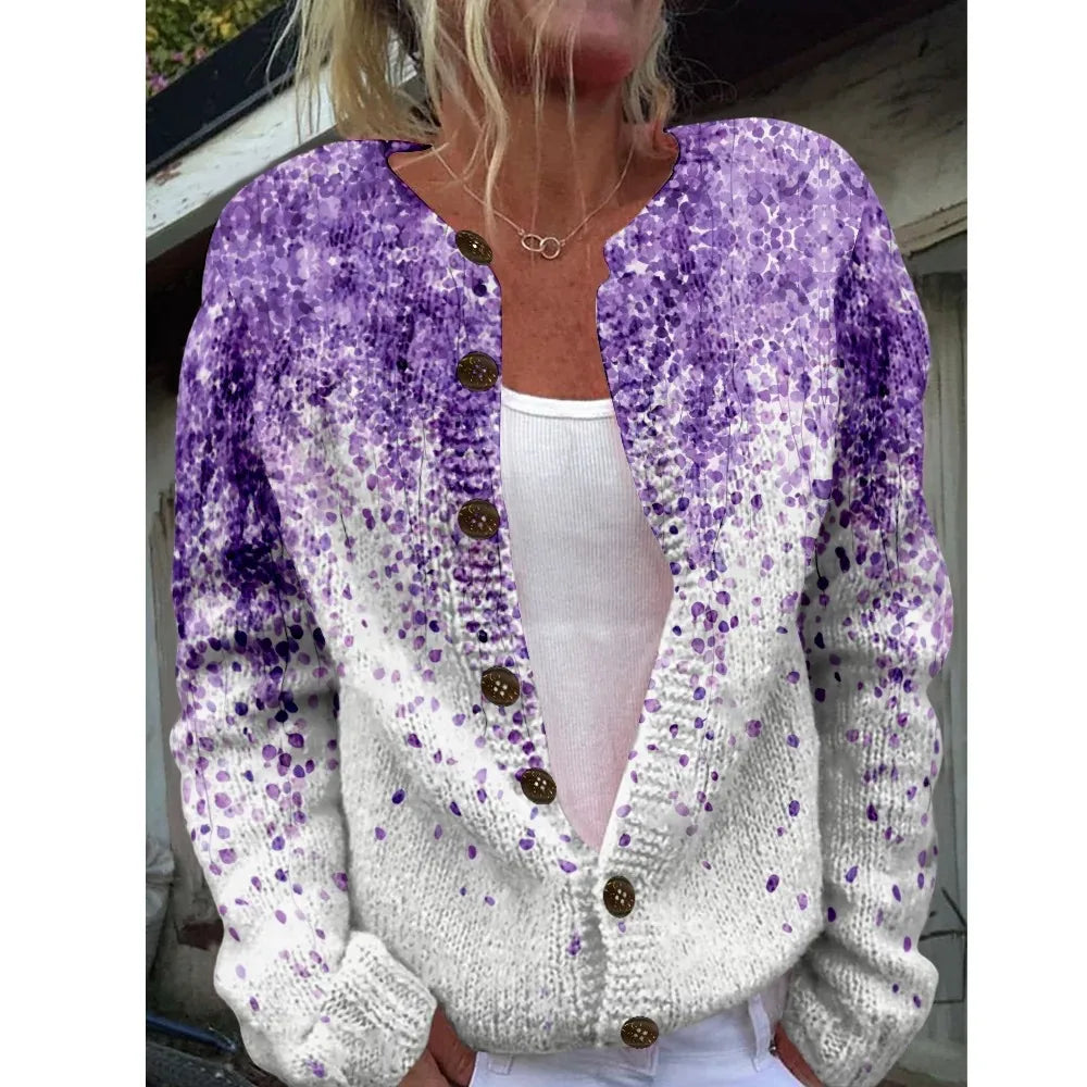 Women’s 3D Print Knitted Cardigan – Thin Vintage Sweater Autumn Winter Chic Knit Top Casual Streetwear