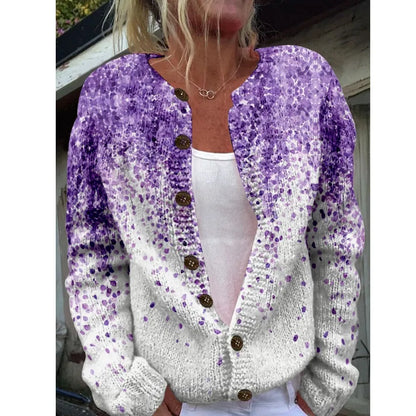 Women’s 3D Print Knitted Cardigan – Thin Vintage Sweater Autumn Winter Chic Knit Top Casual Streetwear