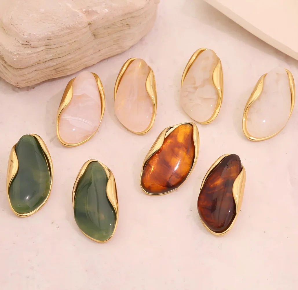 TDJewelry Stainless Steel Resin Geometric Ring – 18K Gold Plated Fashion Jewelry for Women