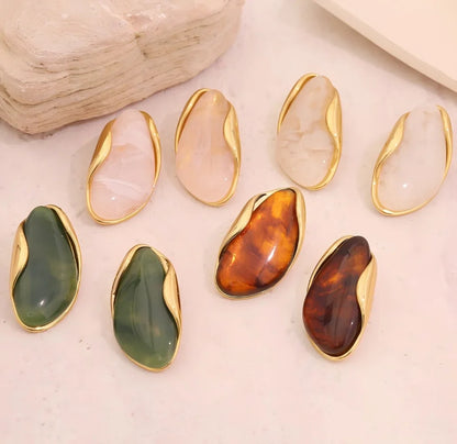 TDJewelry Stainless Steel Resin Geometric Ring – 18K Gold Plated Fashion Jewelry for Women