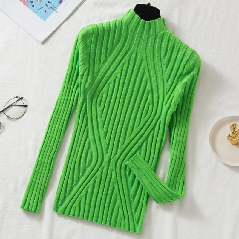 Women's Knitted Sweater Pullover 2023 - Half Turtleneck Jumper, Solid Slim Fit, Chic Streetwear for Autumn/Winter, Long Sleeve Y2K Top