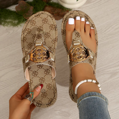 Women's Floral Platform Slippers - Flat Outdoor Summer Beach Slides with Comfortable Casual Design