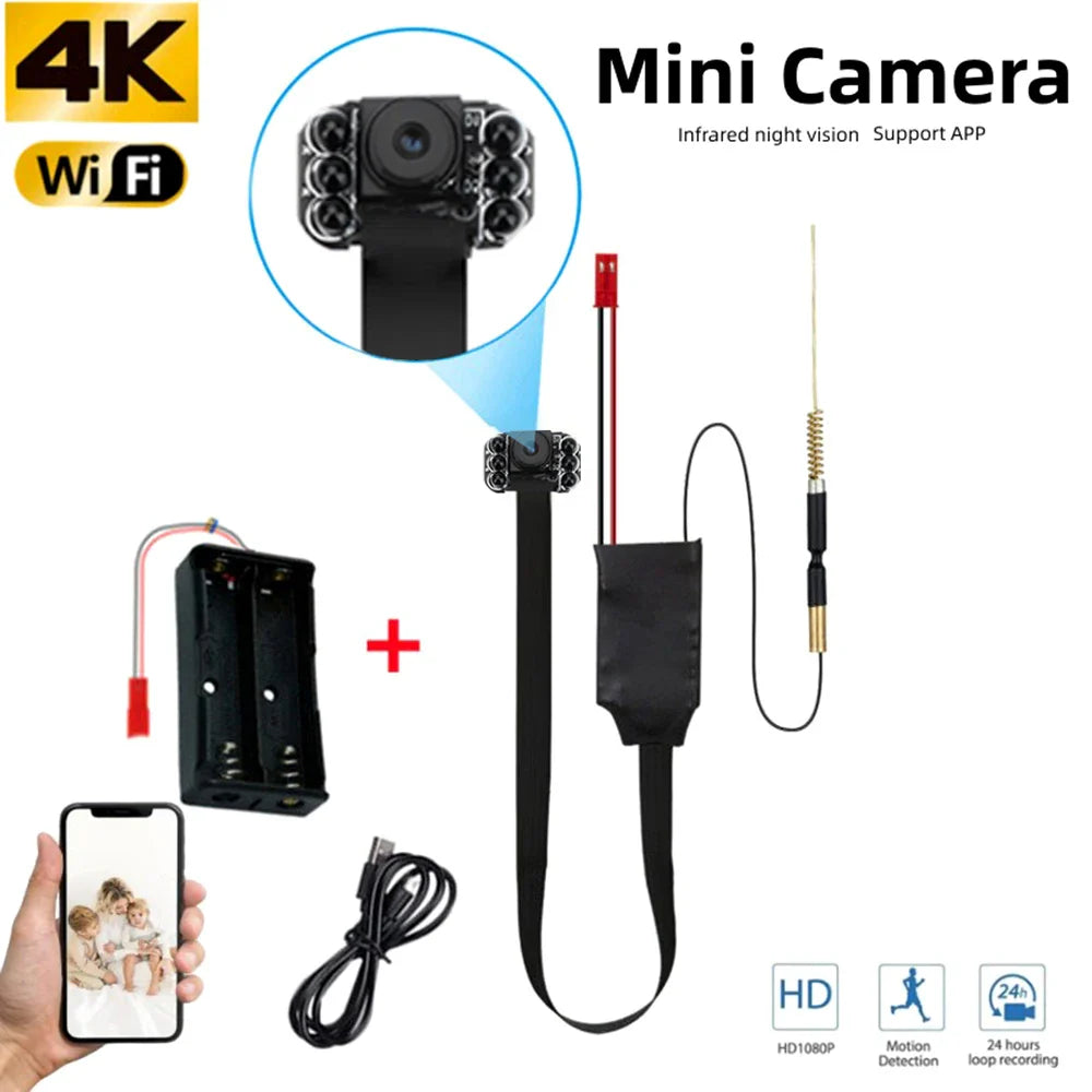Mini WiFi Security Camera — 4K/1080P HD Wireless Night Vision Camcorder with Voice and Video Surveillance