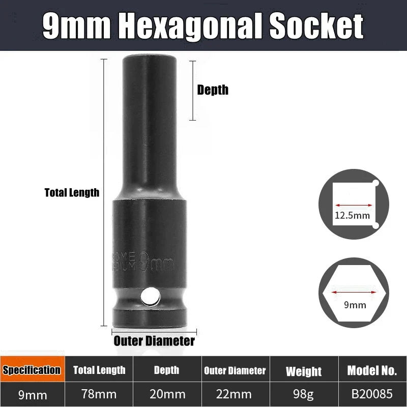 1/2" Drive Deep Impact Socket – Metric Wrench Socket for Pneumatic Tools, Tire Removal & Heavy-Duty Automotive Use