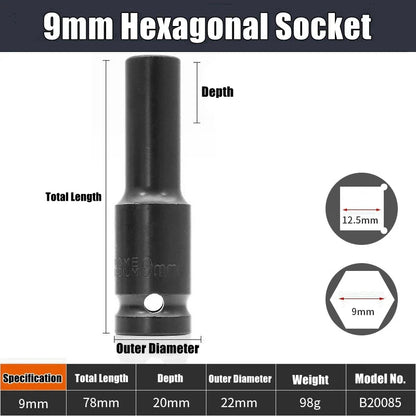 1/2" Drive Deep Impact Socket – Metric Wrench Socket for Pneumatic Tools, Tire Removal & Heavy-Duty Automotive Use