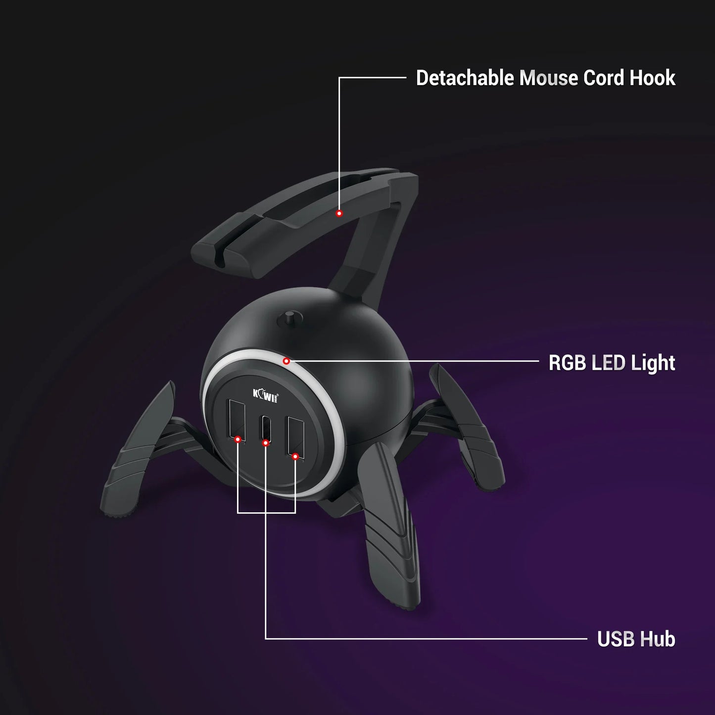 RGB Mouse Bungee with USB Hub – Flexible Mouse Cable Holder and Cord Organizer for Gaming and Esports