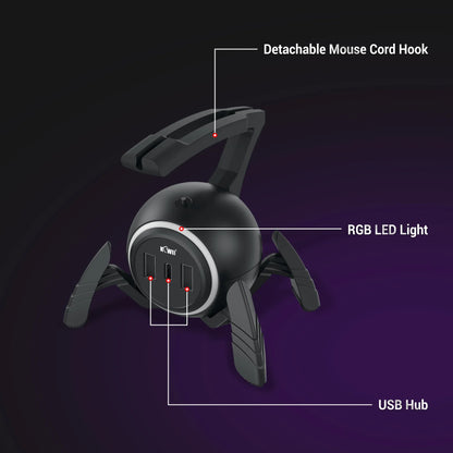 RGB Mouse Bungee with USB Hub – Flexible Mouse Cable Holder and Cord Organizer for Gaming and Esports