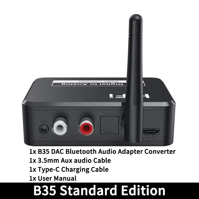 Bluetooth 5.1 Digital to Analog Audio Converter | SPDIF Optical Toslink to 3.5mm AUX RCA DAC Adapter