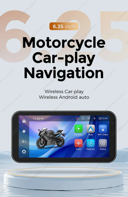 Portable 6.25-Inch Motorcycle GPS Navigation with Wireless CarPlay & Android Auto – IP67 Waterproof, DVR Drive Recorder, WIFI Moto Monitor