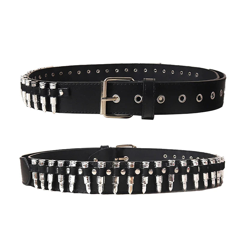 Punk Girl Bullet Rivet Belt — Goth-Inspired Leather Waistband, Fashionable Statement Accessory