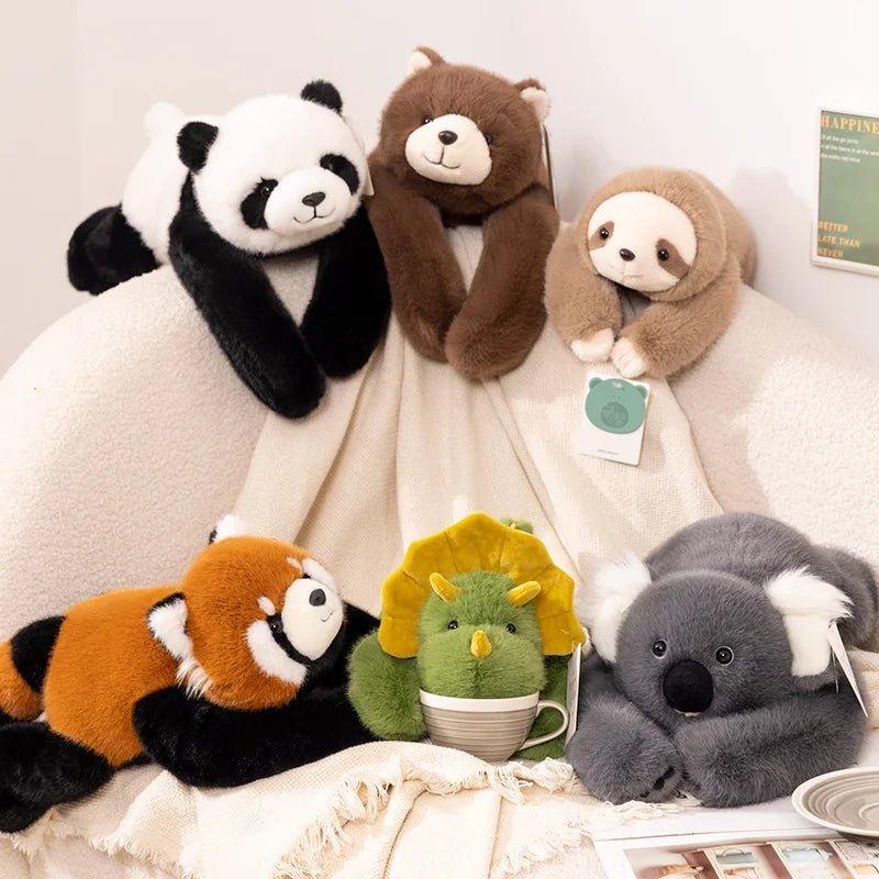 30-65cm Kawaii Forest Animal Plush Dolls – Soft Long-Arm Raccoon, Dinosaur, Sloth, Panda & Koala Pillow Toys for Home Decor