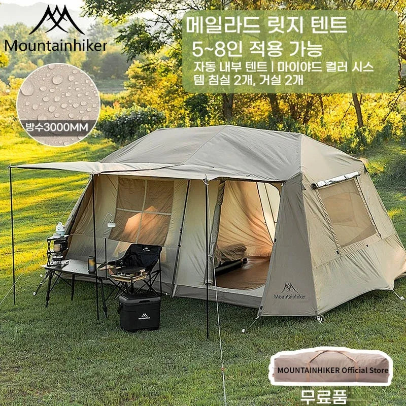MOUNTAINHIKER One-Button Automatic Ridge Tent – Large Outdoor Shelter with Two Bedrooms & Living Room for Camping & Beach