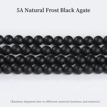 Natural Black Agate Beads – Round Frosted Stone Spacer Beads for DIY Jewelry, Bracelets & Necklace Accessories