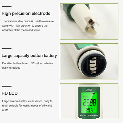 10-in-1 Digital Water Quality Tester — pH/EC/TDS/ORP/H₂/Fertility/Salinity/SG/Resistivity/Temp Meter for Aquariums, Pools & Hydroponics