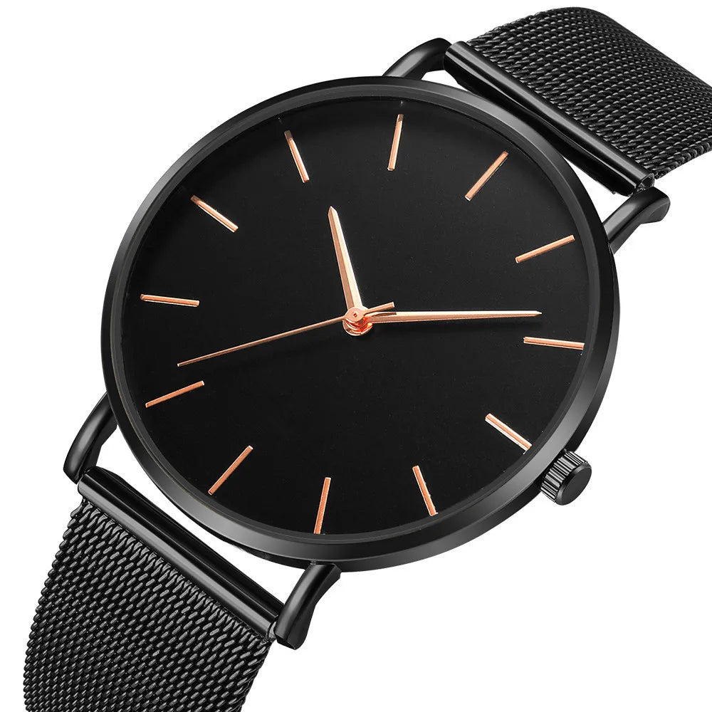 Men’s Ultra-Thin Black Stainless Steel Quartz Watch – Minimalist Business Fashion Wristwatch
