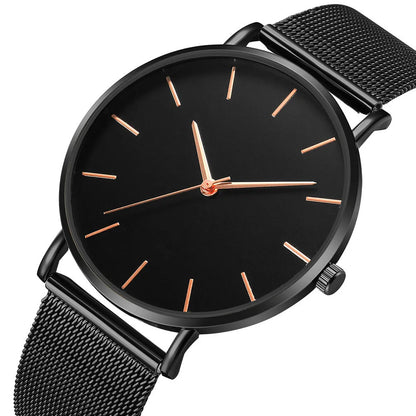 Men’s Ultra-Thin Black Stainless Steel Quartz Watch – Minimalist Business Fashion Wristwatch