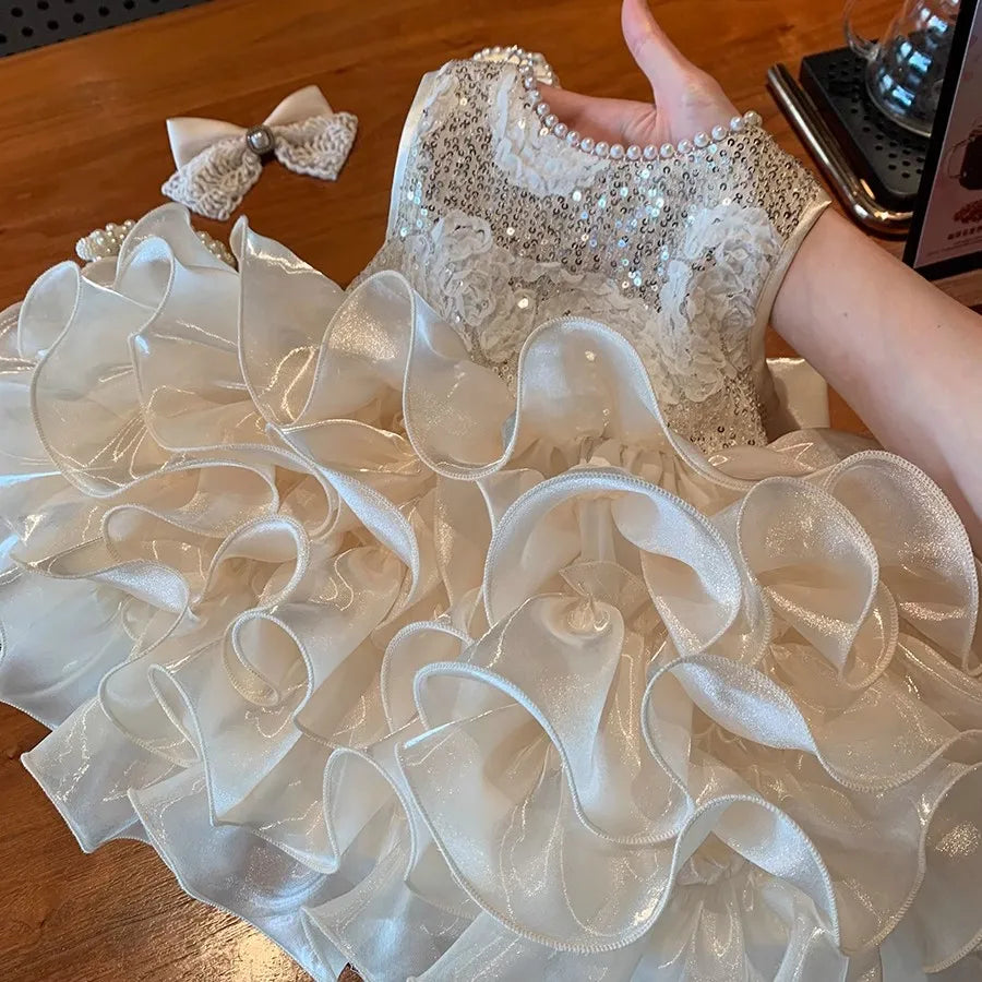 Baby Girls Princess Tutu Dress - Big Bow Birthday, Wedding & Christening Gown