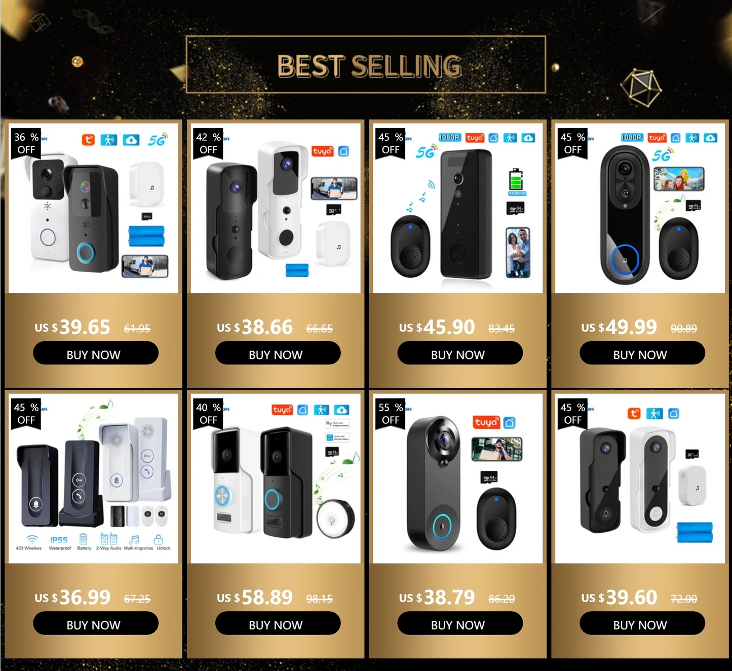 5G/2.4G WiFi 1080P Wireless Video Doorbell — Tuya App Smart Intercom, IP65 Waterproof, 7000mAh Battery