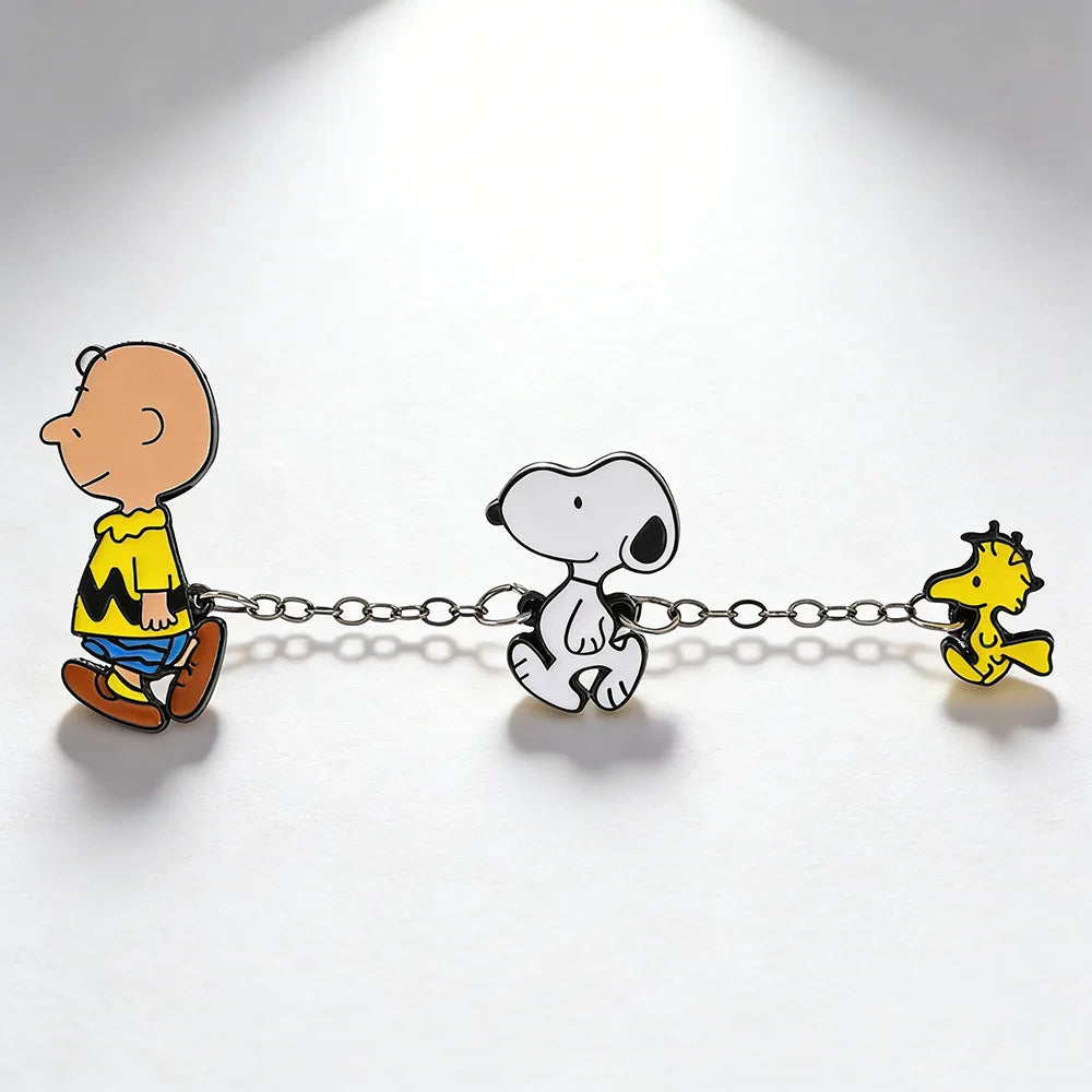 Snoopy Chain Enamel Pin - Cute Cartoon Lapel Badge for Backpacks, Clothing and Fan Gifts