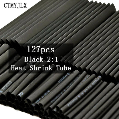 127PCS Thermoresistant Black Heat Shrink Tubing Kit - 2:1 Polyolefin Sleeving for Wire & Cable Protection