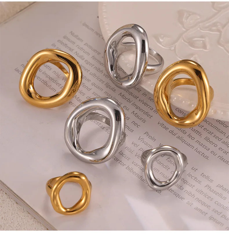 316L Stainless Steel Gold Plated Oval Ring – Large Luxury Waterproof Women’s Jewelry