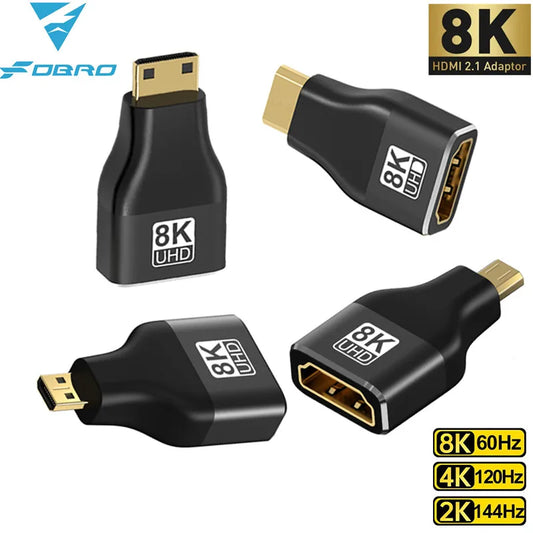 HDMI-Compatible Adapter – Mini/Micro HDMI to HDMI, 8K 60Hz, 4K 120Hz/144Hz Male to Female Converter for HDTV, Laptop, PS5