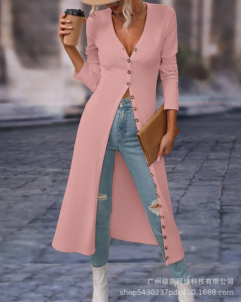 2023 Fashion Women's Button Long Striped Coat – Thin Open Dress for a Stylish Look