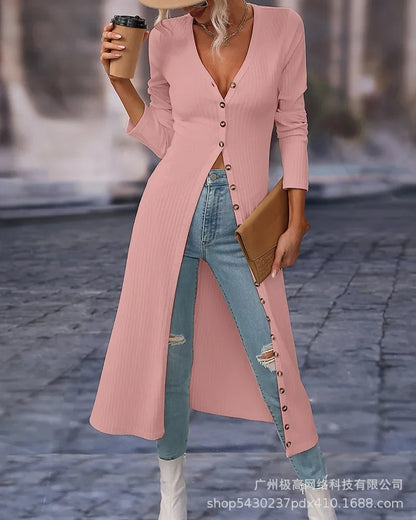 2023 Fashion Women's Button Long Striped Coat – Thin Open Dress for a Stylish Look