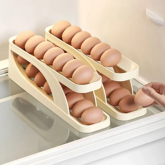 Automatic Scrolling Egg Rack Holder - Refrigerator Egg Dispenser and Organizer Box for Kitchen Storage