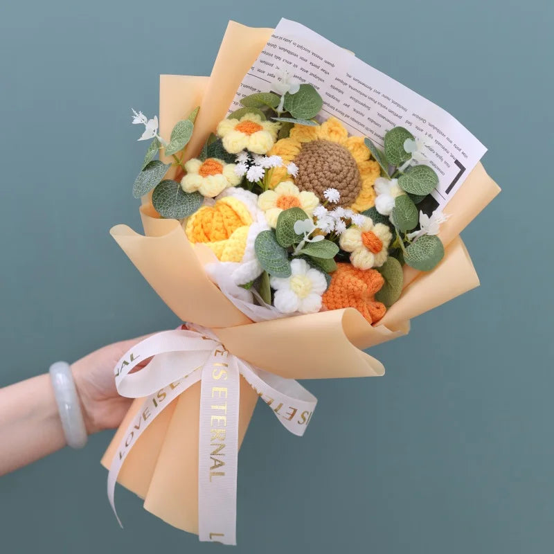 Knitted Sunflower Bouquet — Handmade Crochet Flowers for Valentine, Mother’s Day & Birthday Gifts