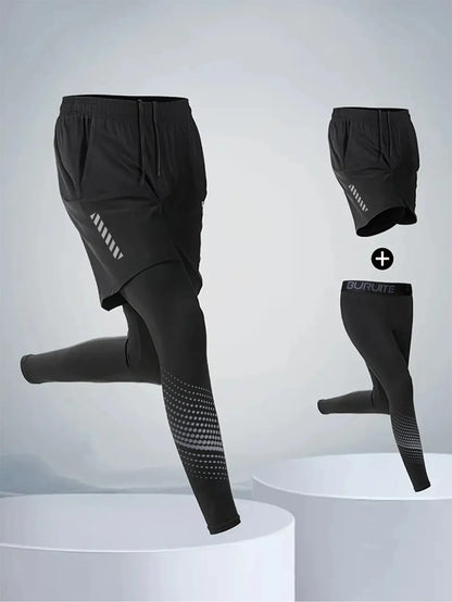 Men’s 2-Piece Sports Set — Tight Cycling & Fitness Shorts, Quick-Dry, High-Elasticity Running & Training Compression Pants
